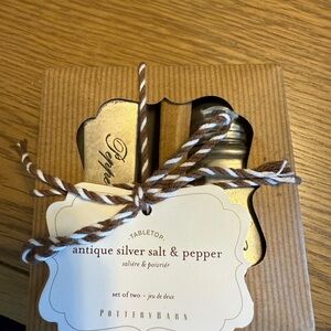 NIB Pottery Barn Antique Silver Salt & Pepper Shakers - 3" Tall